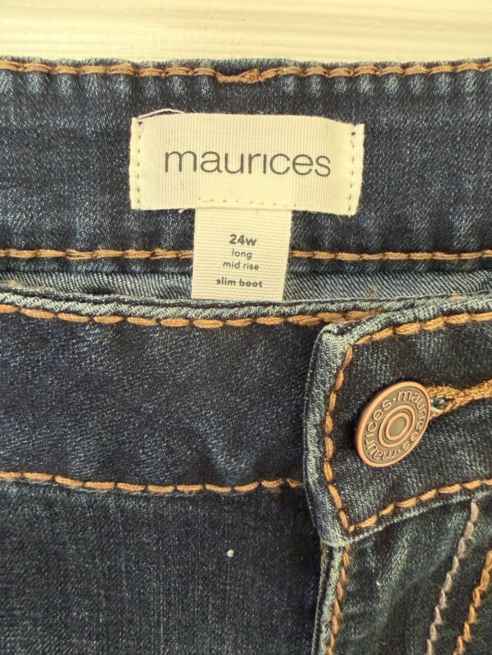 Maurices Dark Crosshatch Mid Rise Thick Stitch Bootcut Jean - 24W TALL - Picture 4 of 9